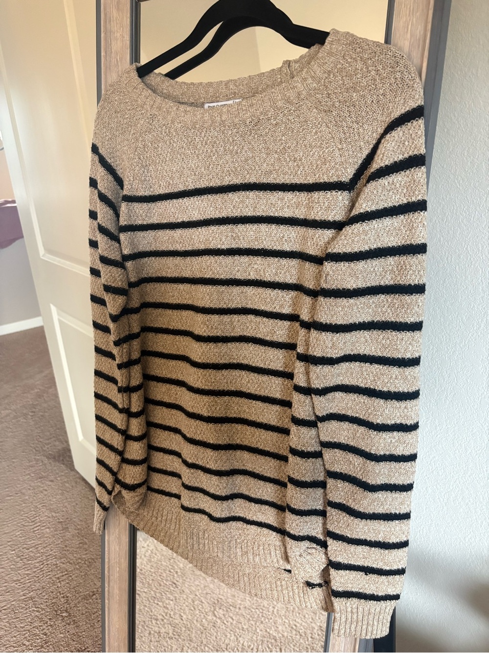 Pink Clover Beige and Black Striped Crewneck Sweater